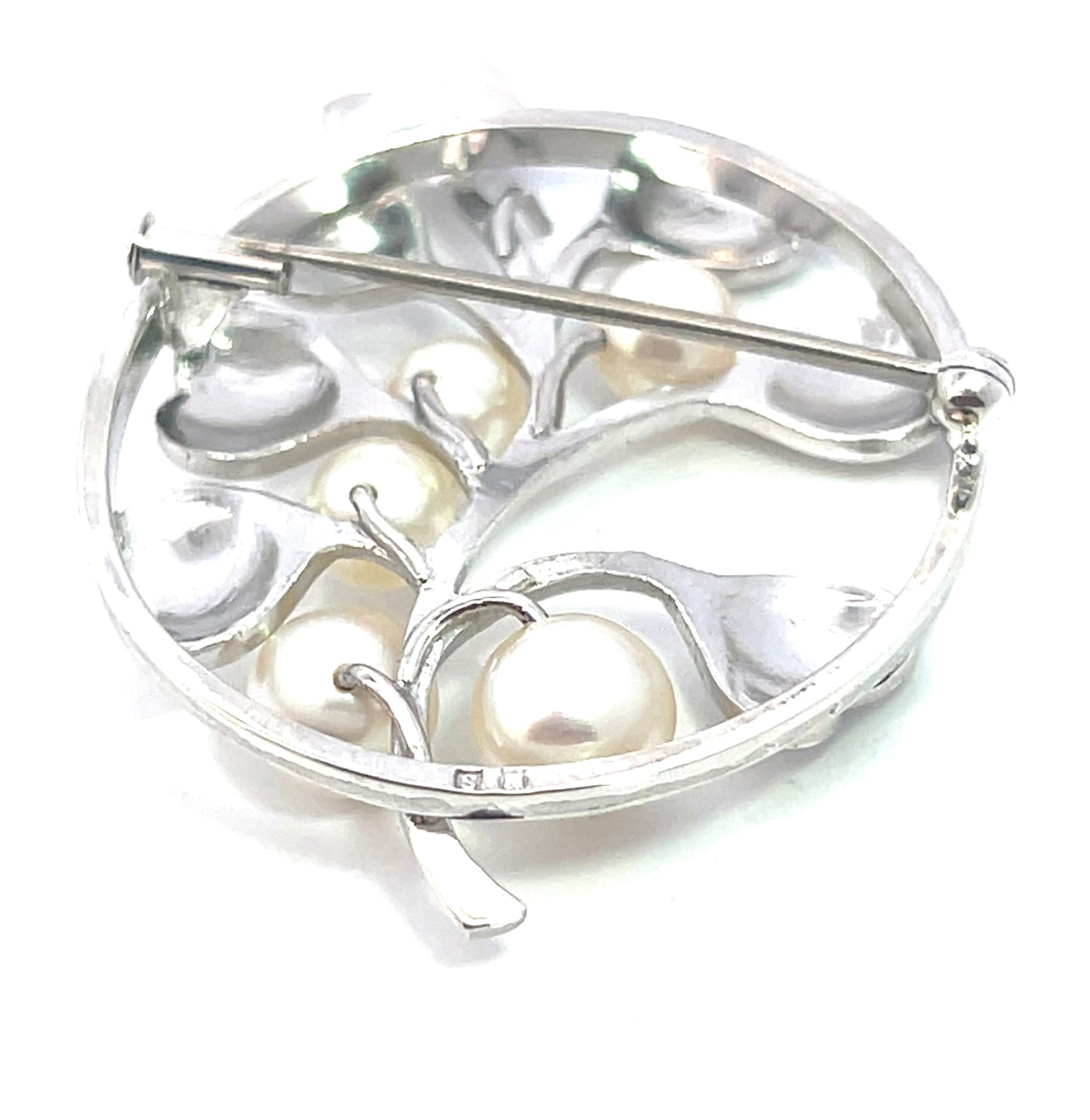 Mikimoto Estate Akoya Pearl Circular Flower Brooch Pin Sterling Silver M421