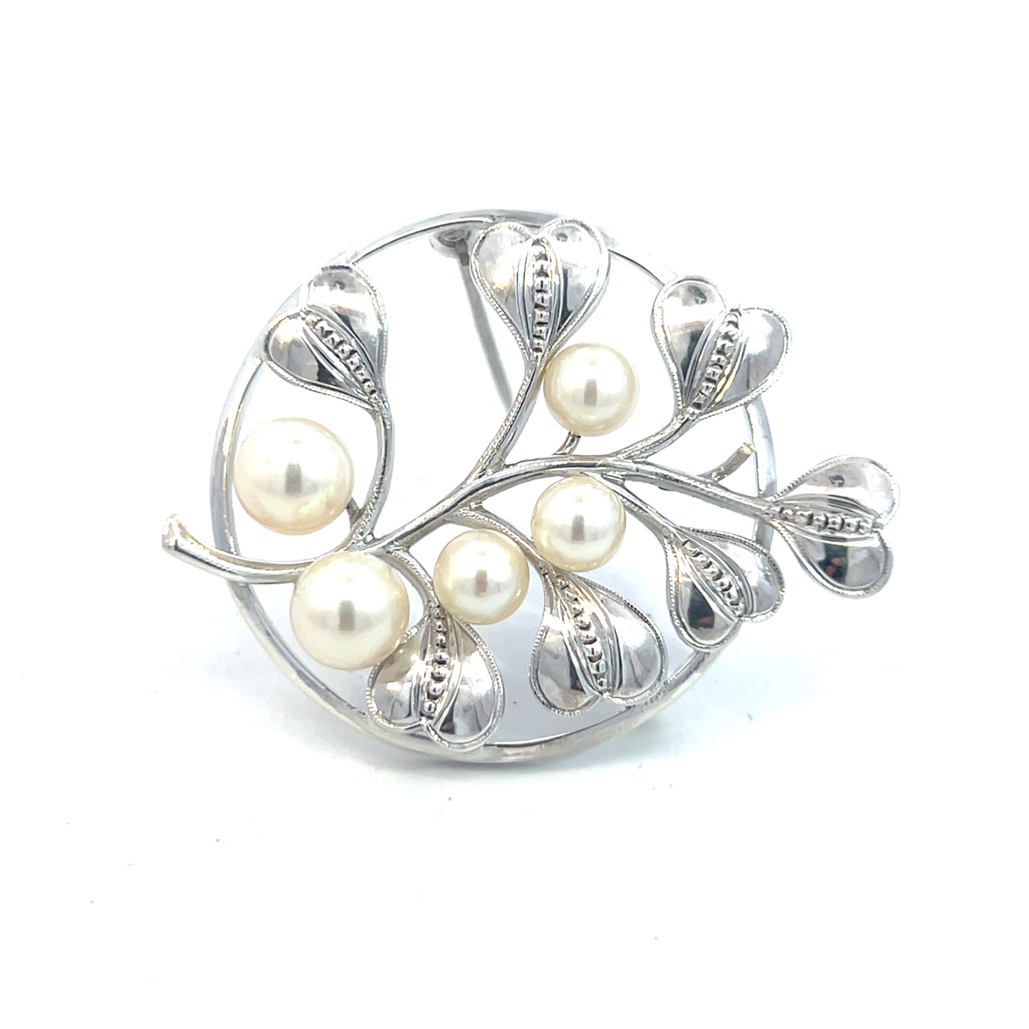 Mikimoto Estate Akoya Pearl Circular Flower Brooch Pin Sterling Silver M421