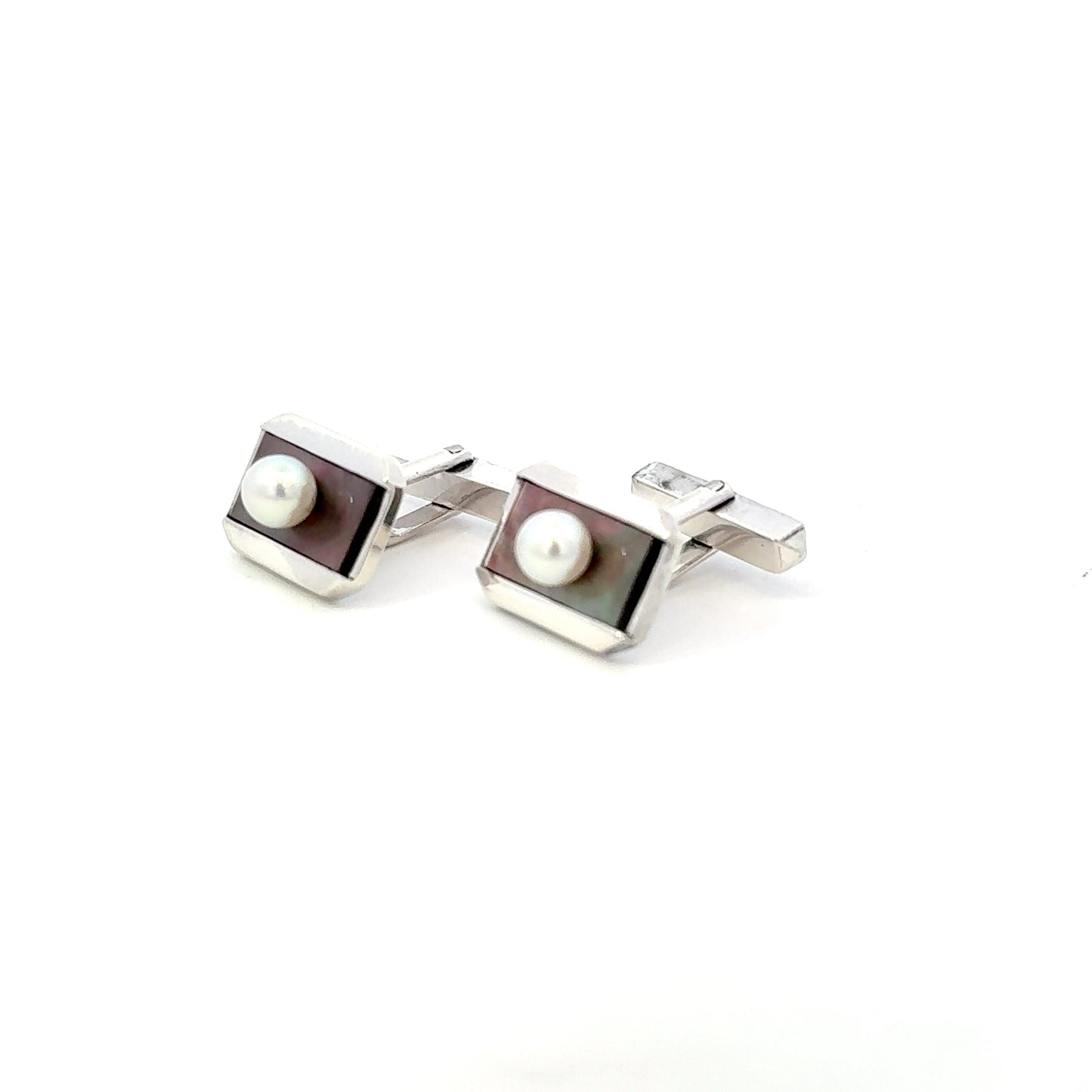 Mikimoto Akoya Pearl Cufflinks 6 mm Sterling Silver Estate M446