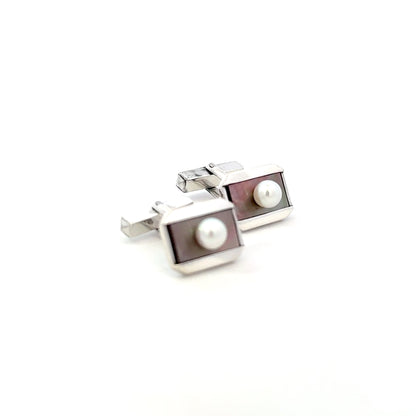 Mikimoto Akoya Pearl Cufflinks 6 mm Sterling Silver Estate M446
