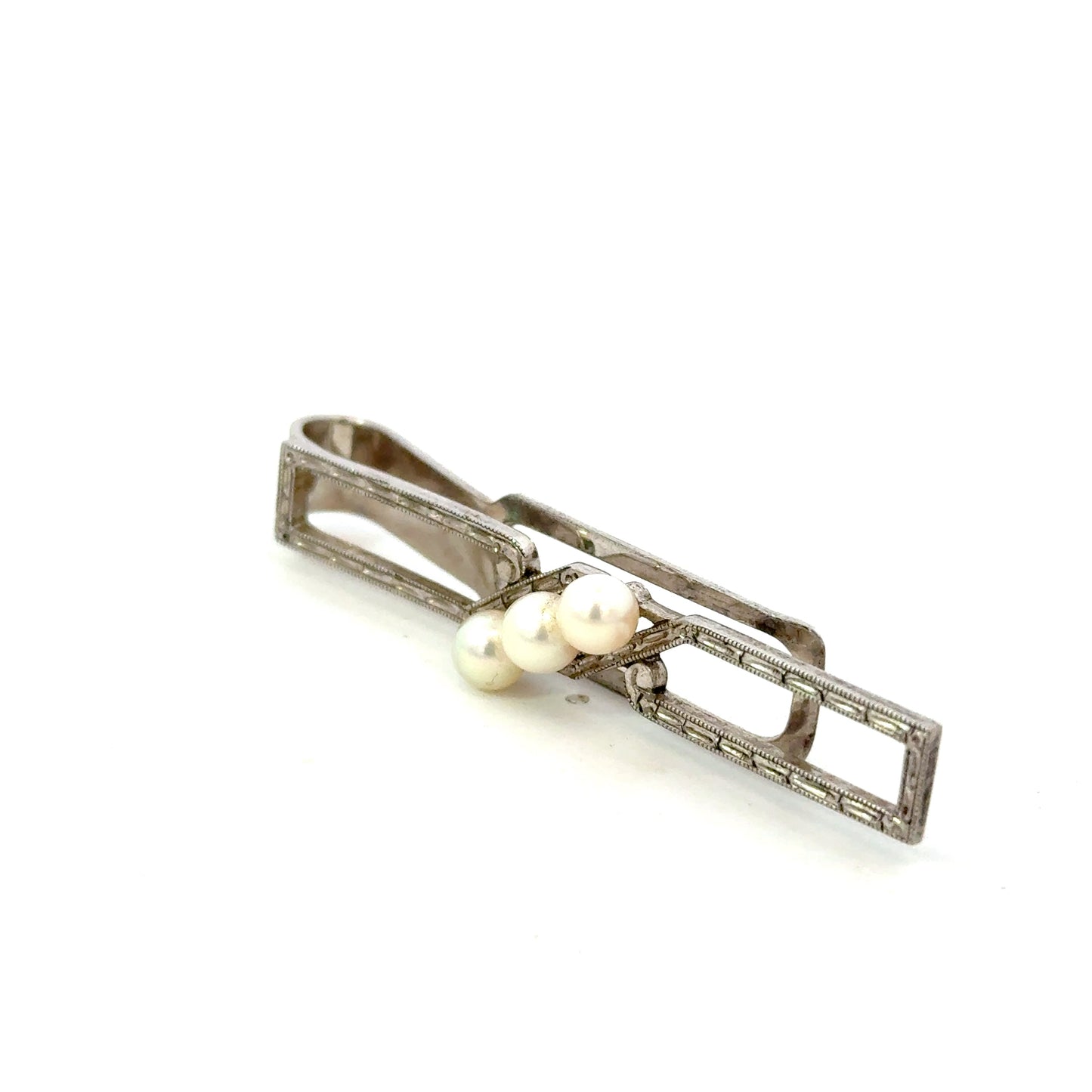 Mikimoto Akoya Pearl Mens Tie Clip 5 mm Sterling Silver Estate M453