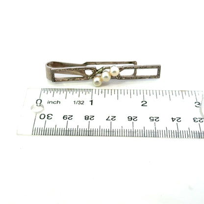 Mikimoto Akoya Pearl Mens Tie Clip 5 mm Sterling Silver Estate M453