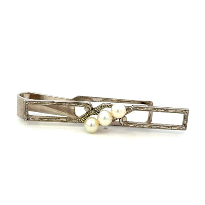 Mikimoto Akoya Pearl Mens Tie Clip 5 mm Sterling Silver Estate M453