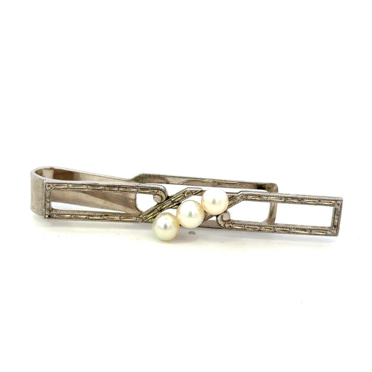 Mikimoto Akoya Pearl Mens Tie Clip 5 mm Sterling Silver Estate M453