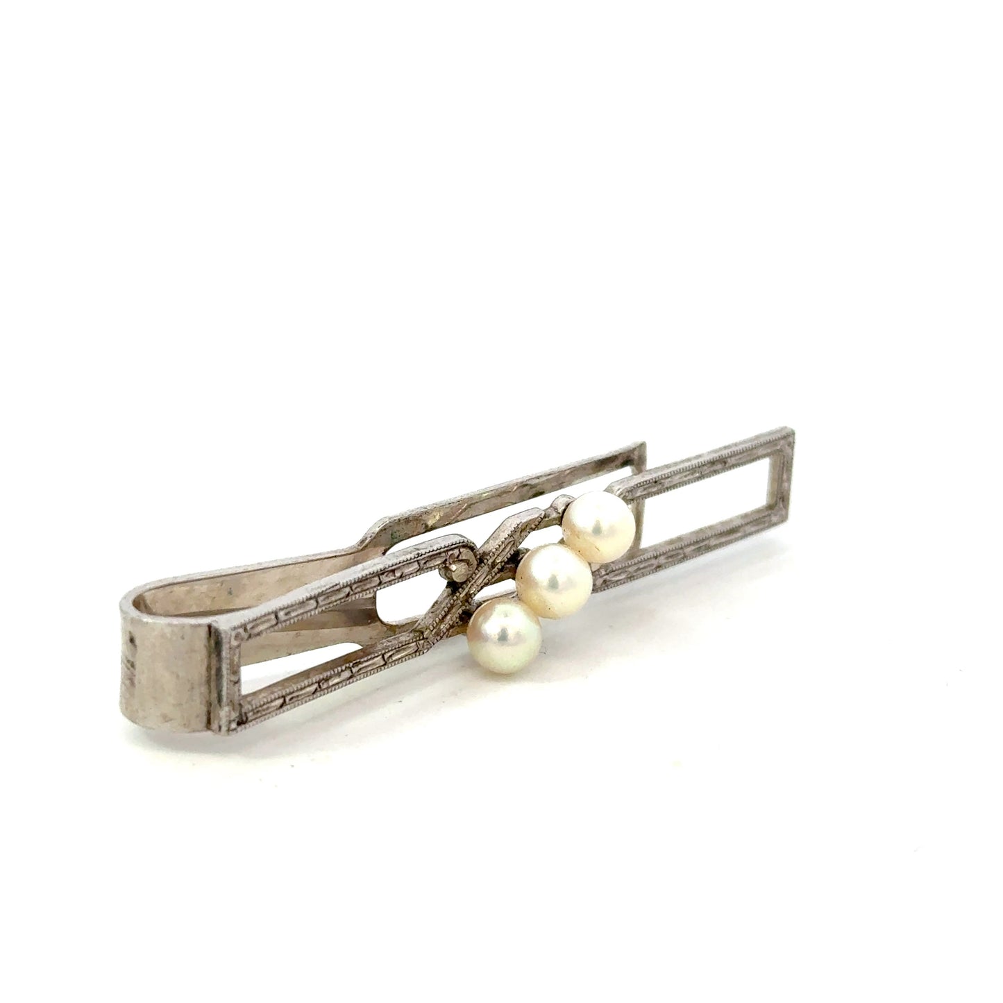 Mikimoto Akoya Pearl Mens Tie Clip 5 mm Sterling Silver Estate M453