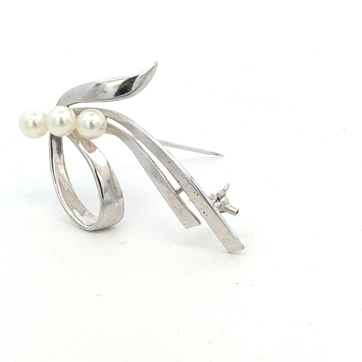 Mikimoto Akoya Pearl Brooch 5.45 mm Sterling Silver Estate M455