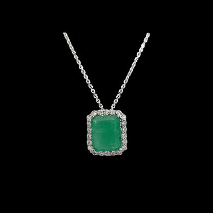 Natural Emerald Diamond Necklace 18" 14k White Gold 2.64 TCW Certified $3,950 410443