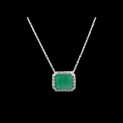 Natural Emerald Diamond Necklace 18" 14k White Gold 2.64 TCW Certified $3,950 410443