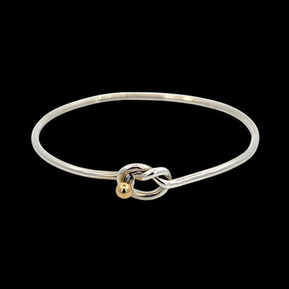 Tiffany & Co Estate Love Knot Bangle Bracelet 6.5" 18KT + Silver TIF801