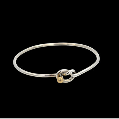 Tiffany & Co Estate Love Knot Bangle Bracelet 6.5" 18KT + Silver TIF801