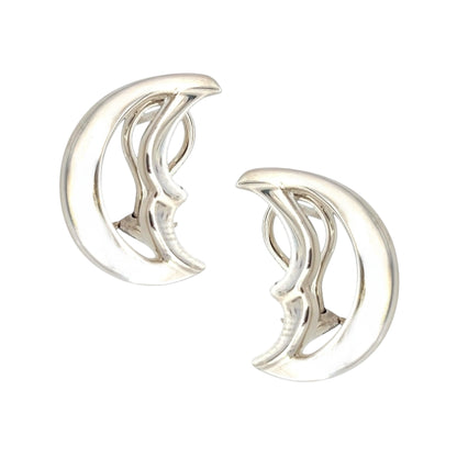 Tiffany & Co Estate Moon Omega Back Earrings by Paloma Picasso Sterling Silver TIF797