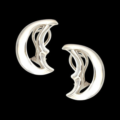 Tiffany & Co Estate Moon Omega Back Earrings by Paloma Picasso Sterling Silver TIF797