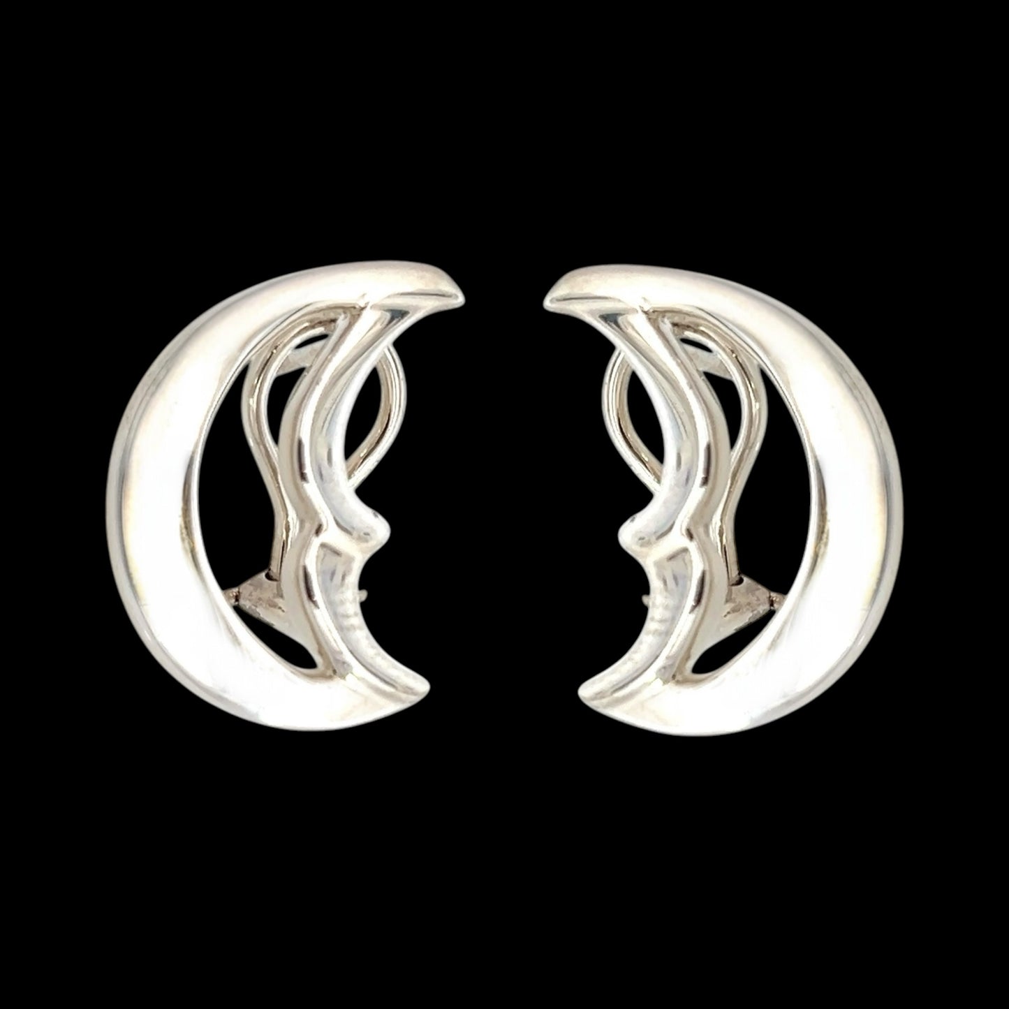 Tiffany & Co Estate Moon Omega Back Earrings by Paloma Picasso Sterling Silver TIF797