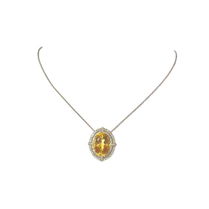 Natural Citrine Diamond Necklace 14k Gold 11.93 TCW Certified $5,950 409156