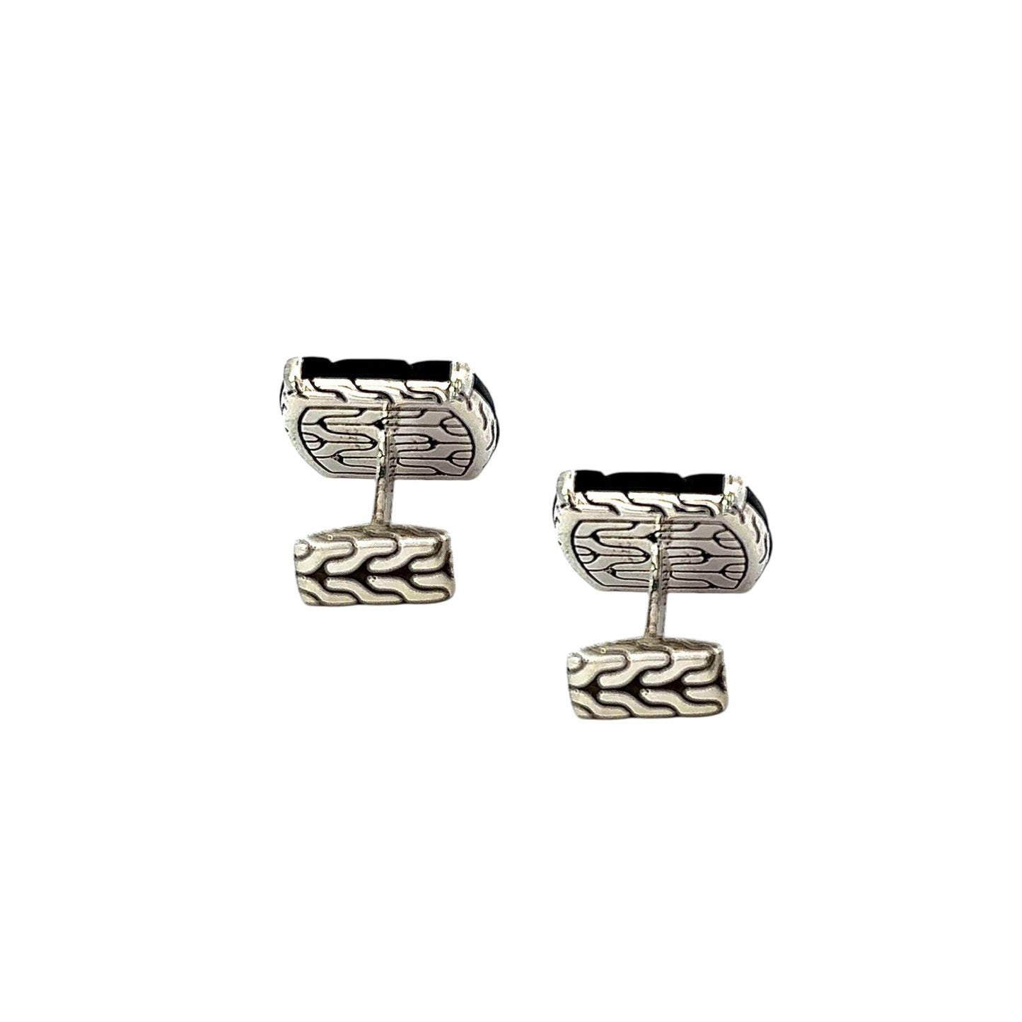 John Hardy Carved Onyx Cufflinks Sterling Silver Estate JH110