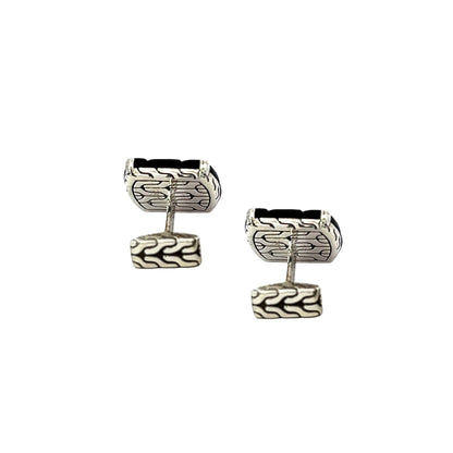 John Hardy Carved Onyx Cufflinks Sterling Silver Estate JH110
