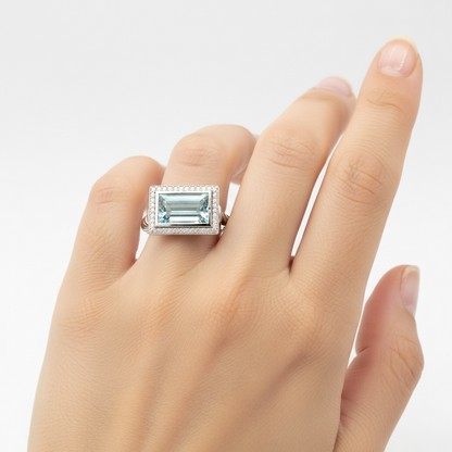 Natural Aquamarine Diamond Ring Size 6.5 14k White Gold 3.37 TCW Certified $4,950 601237