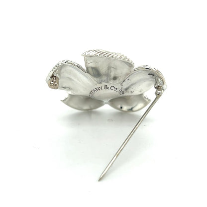 Tiffany & Co Estate Dagwood Flower Brooch Pin Sterling Silver TIF835