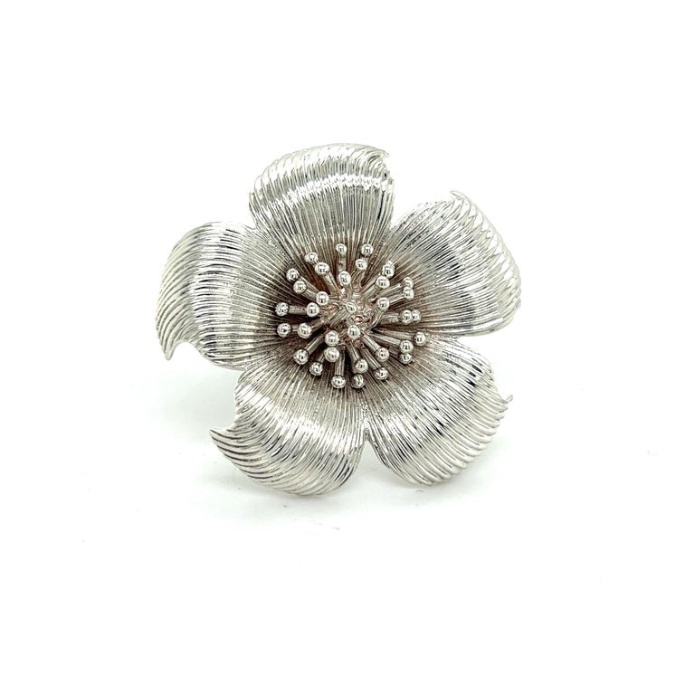 Tiffany & Co Estate Dagwood Flower Brooch Pin Sterling Silver TIF836