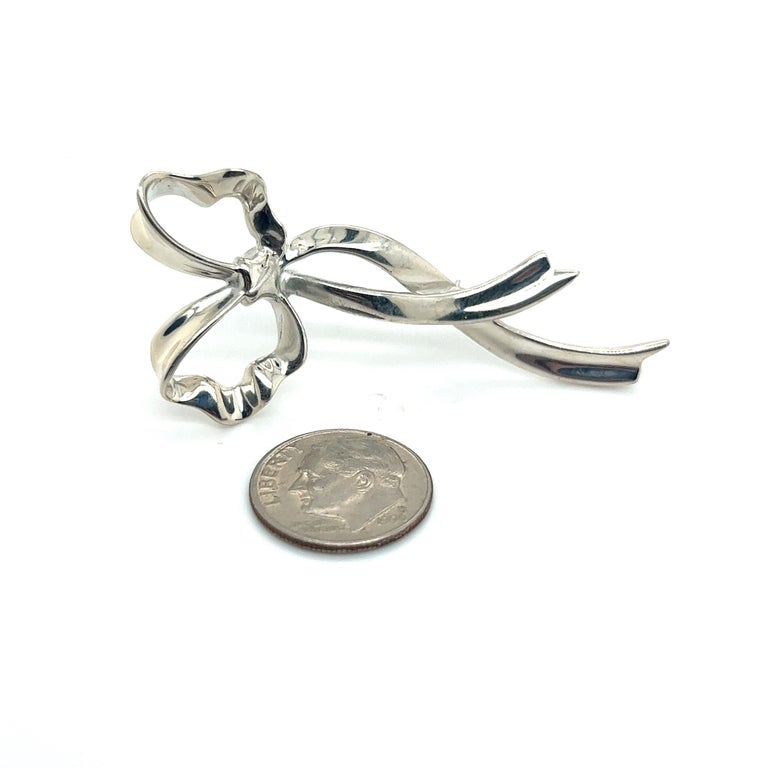 Tiffany & Co Estate Ribbon Brooch Pin Sterling Silver TIF834