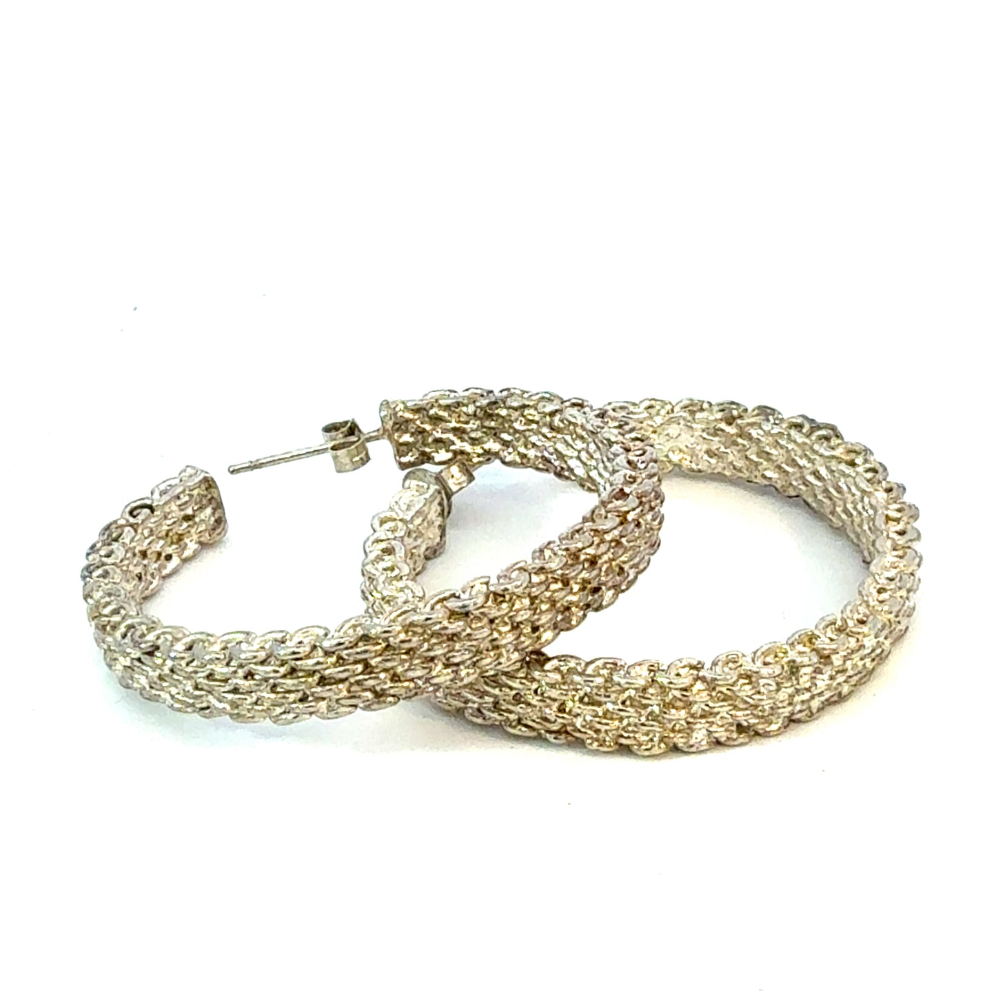 Tiffany & Co Somerset Hoop Earrings 1.75" Sterling Silver Estate TIF928