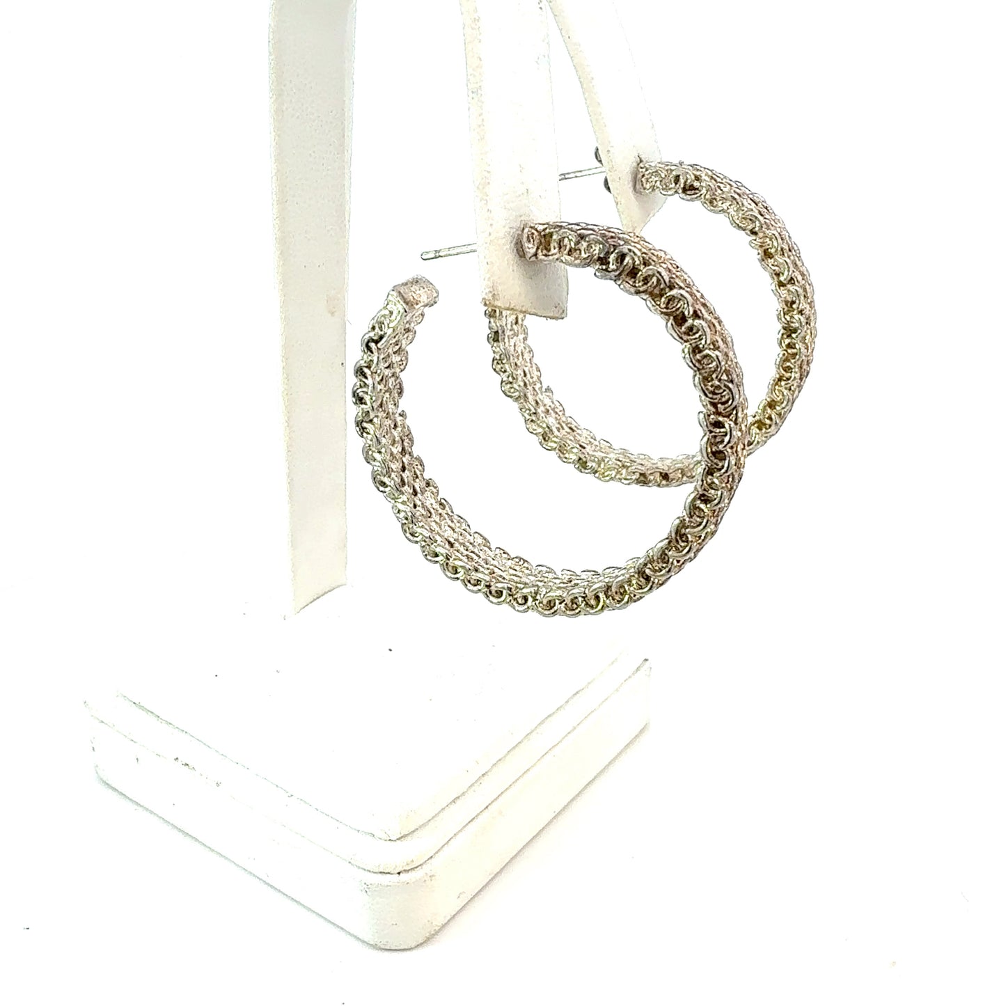 Tiffany & Co Somerset Hoop Earrings 1.75" Sterling Silver Estate TIF928