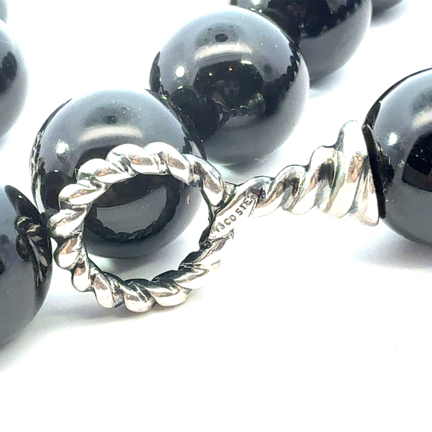 Tiffany & Co Onyx Beads Toggle Necklace 16" 16 mm Sterling Silver Estate TIF934