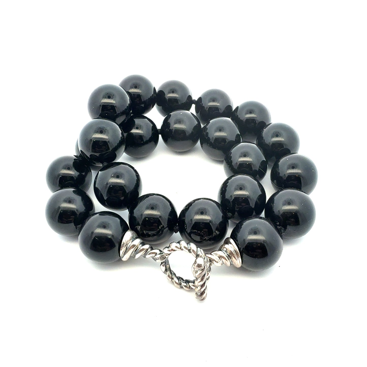 Tiffany & Co Onyx Beads Toggle Necklace 16" 16 mm Sterling Silver Estate TIF934