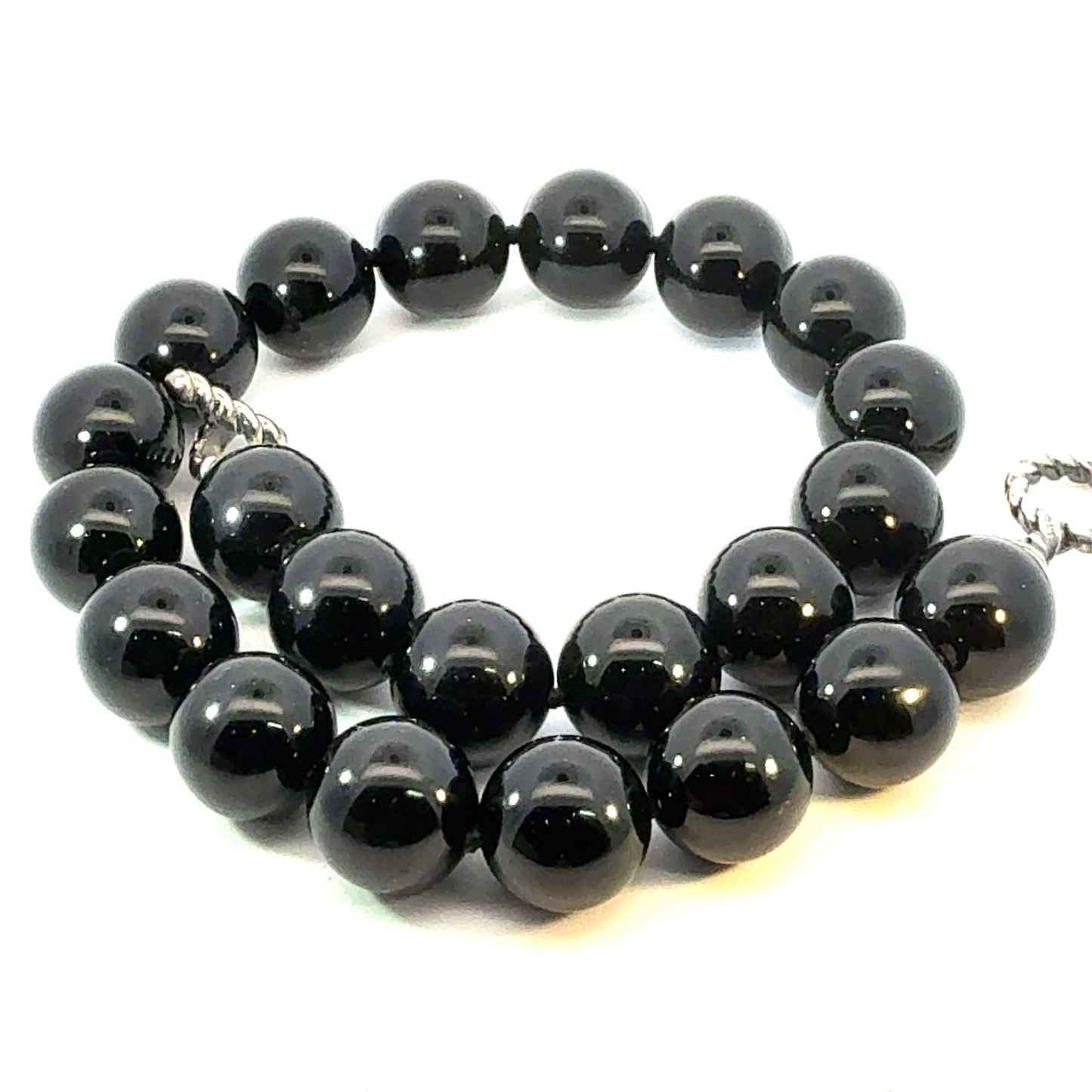 Tiffany & Co Onyx Beads Toggle Necklace 16" 16 mm Sterling Silver Estate TIF934