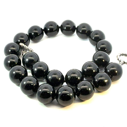 Tiffany & Co Onyx Beads Toggle Necklace 16" 16 mm Sterling Silver Estate TIF934