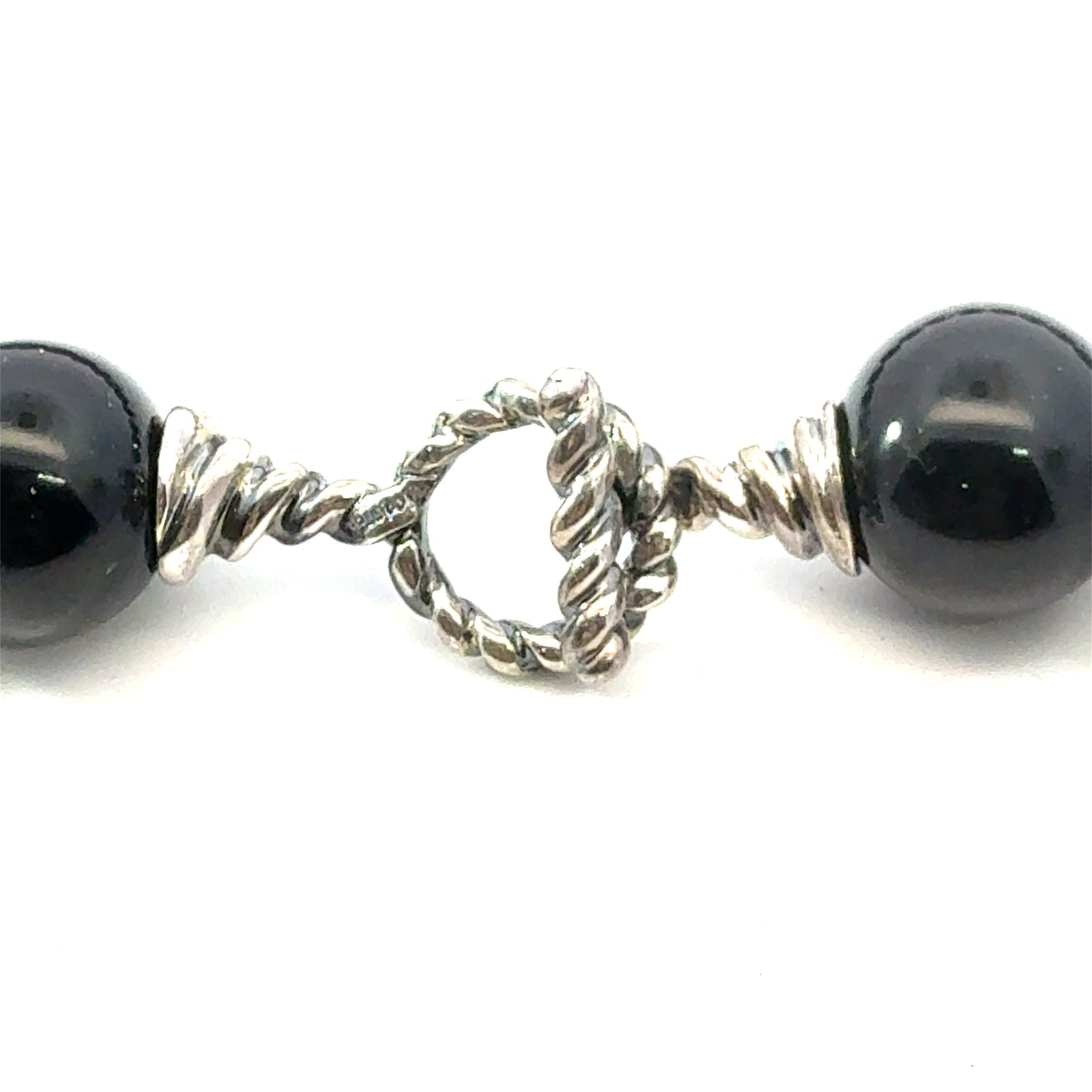 Tiffany & Co Onyx Beads Toggle Necklace 16" 16 mm Sterling Silver Estate TIF934