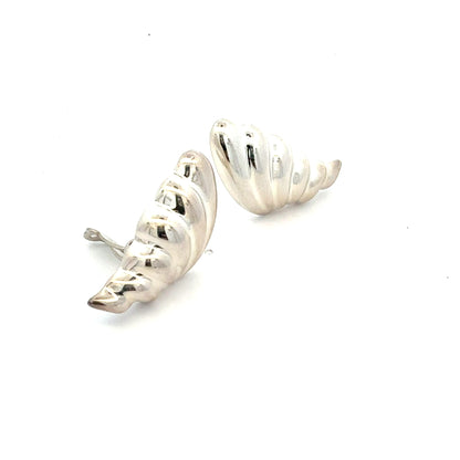 Tiffany & Co Puffed Omega Back Wing Earrings Non Pierced Sterling Silver Estate TIF939