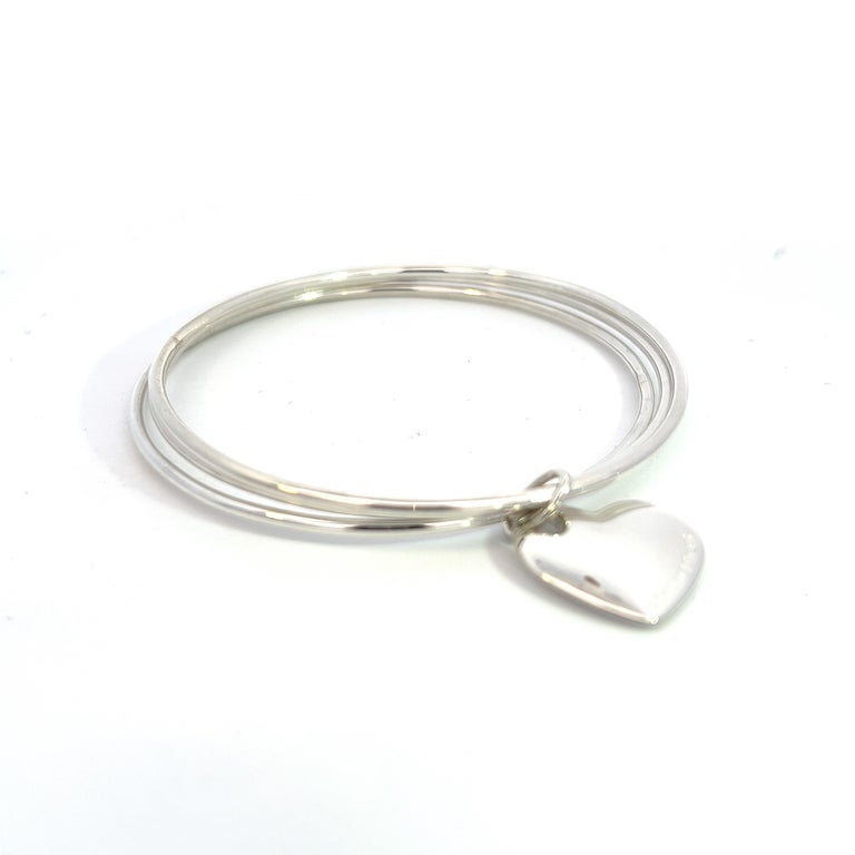 Tiffany & Co Estate 3 Bangle with Heart 7.5" Silver TIF522