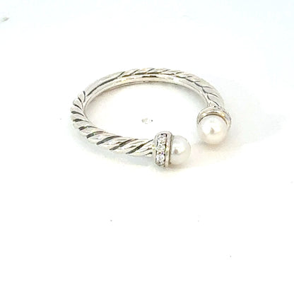 David Yurman Diamond Pearl Ring Size 8 Sterling Silver Estate DY603