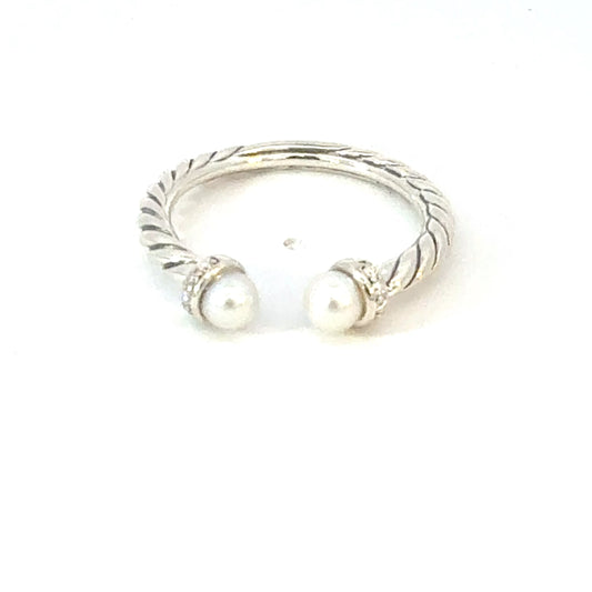David Yurman Diamond Pearl Ring Size 8 Sterling Silver Estate DY603