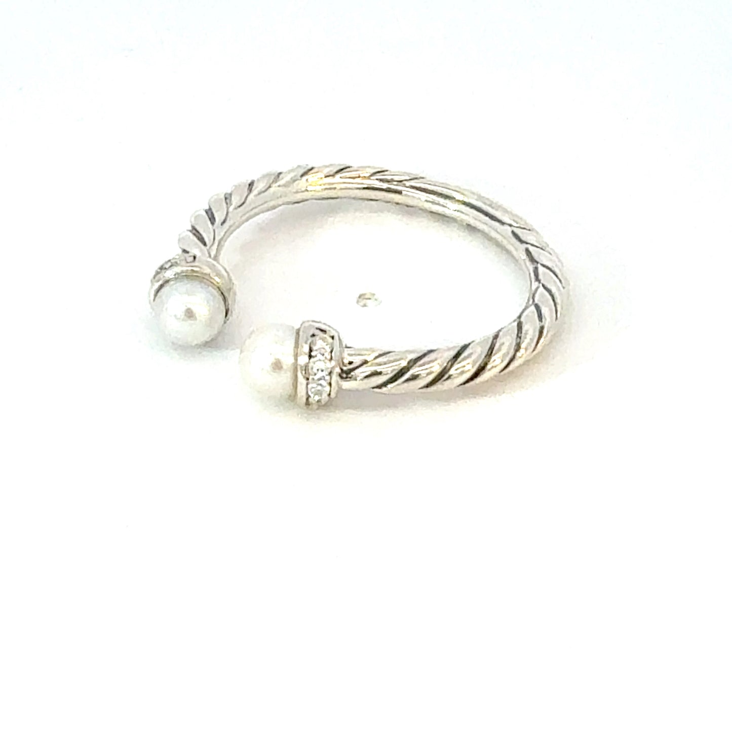 David Yurman Diamond Pearl Ring Size 8 Sterling Silver Estate DY603