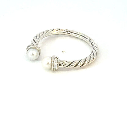 David Yurman Diamond Pearl Ring Size 8 Sterling Silver Estate DY603