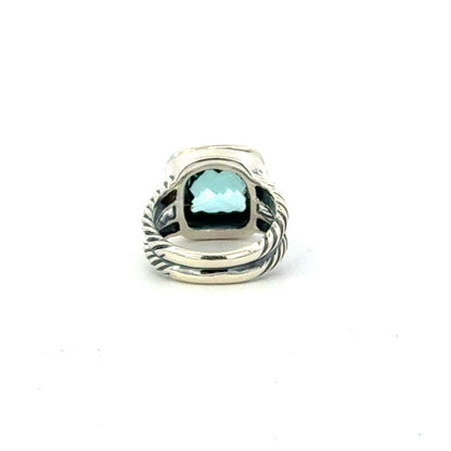 David Yurman Blue Topaz Albion Ring Size 10, 14 mm Sterling Silver Estate DY646