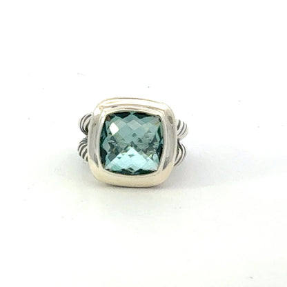 David Yurman Blue Topaz Albion Ring Size 10, 14 mm Sterling Silver Estate DY646