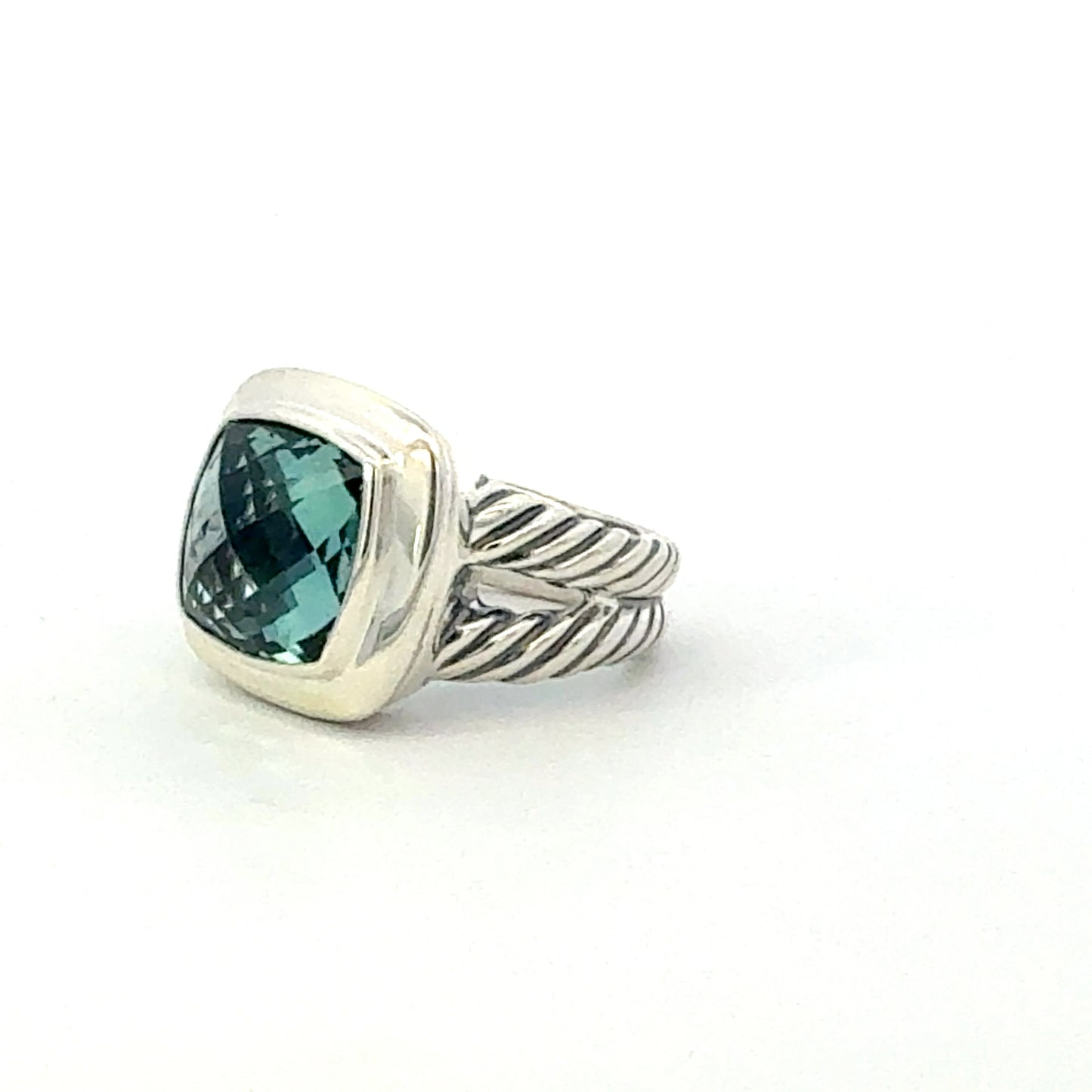 David Yurman Blue Topaz Albion Ring Size 10, 14 mm Sterling Silver Estate DY646