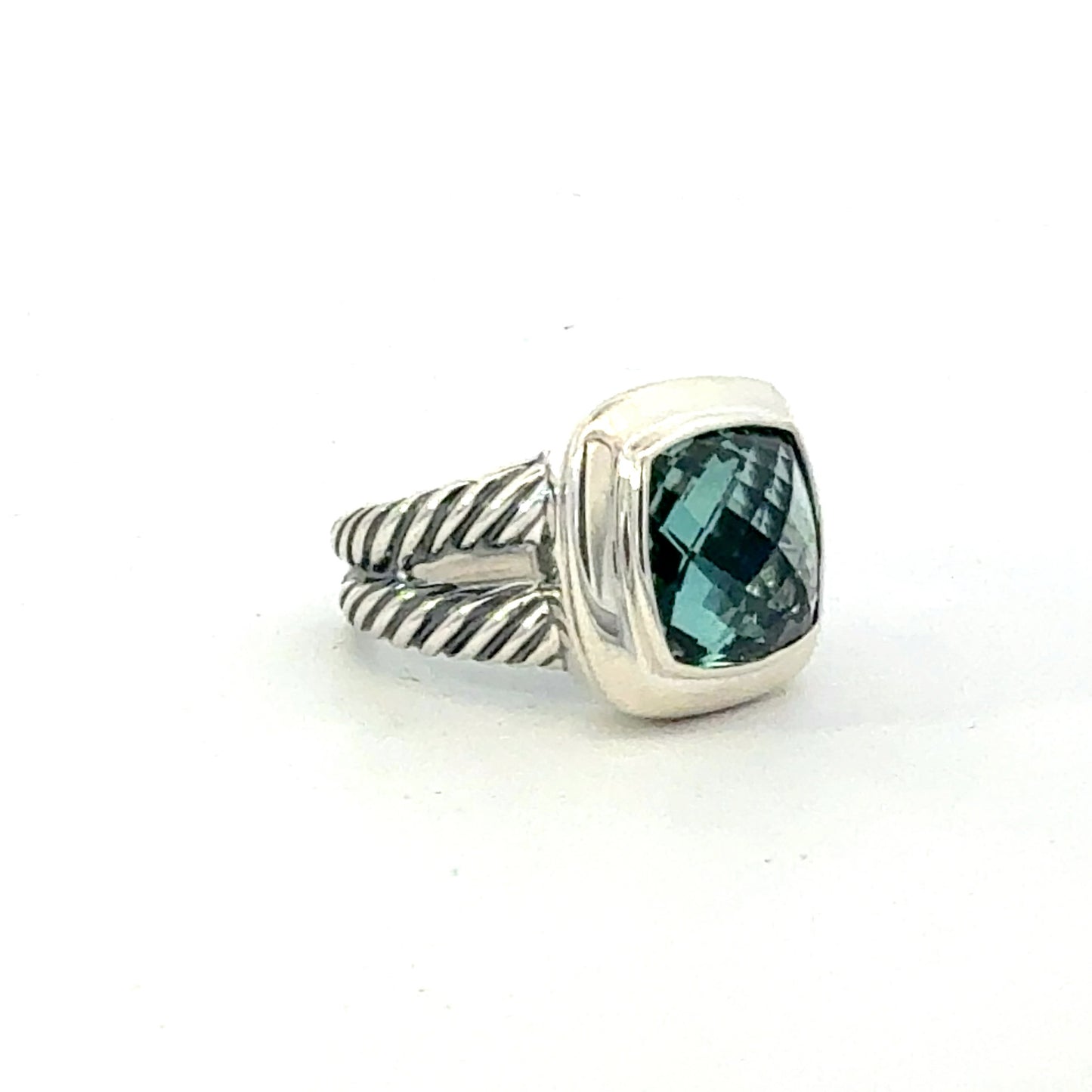 David Yurman Blue Topaz Albion Ring Size 10, 14 mm Sterling Silver Estate DY646