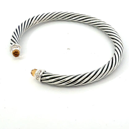 David Yurman Citrine and Diamond 5mm Cuff Bracelet Silver Estate DY741