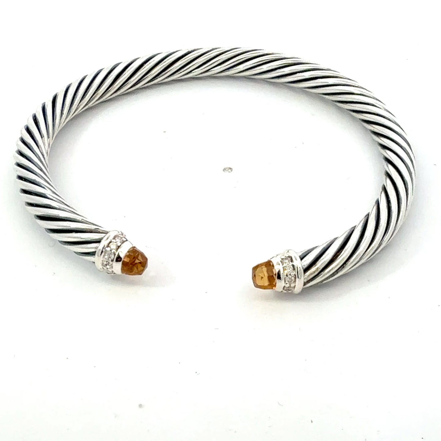 David Yurman Citrine and Diamond 5mm Cuff Bracelet Silver Estate DY741