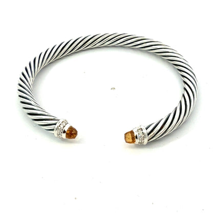 David Yurman Citrine and Diamond 5mm Cuff Bracelet Silver Estate DY741