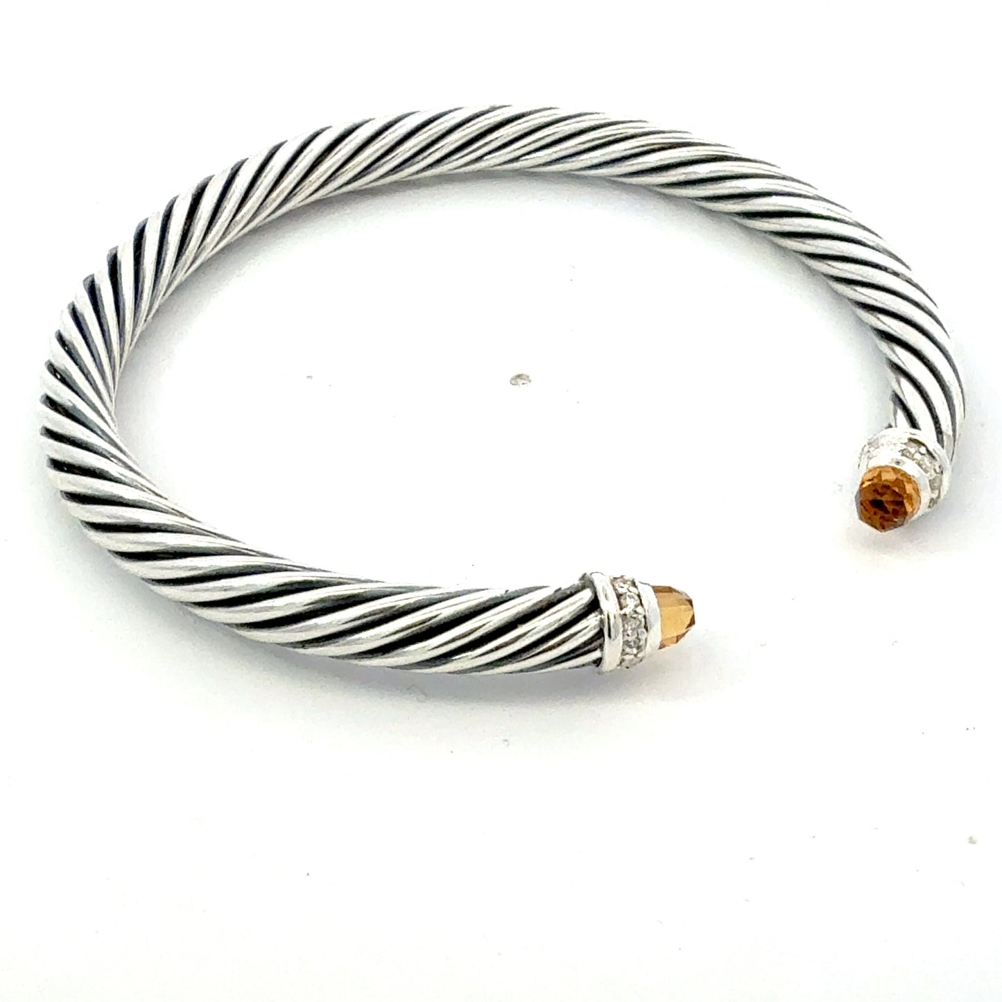 David Yurman Citrine and Diamond 5mm Cuff Bracelet Silver Estate DY741