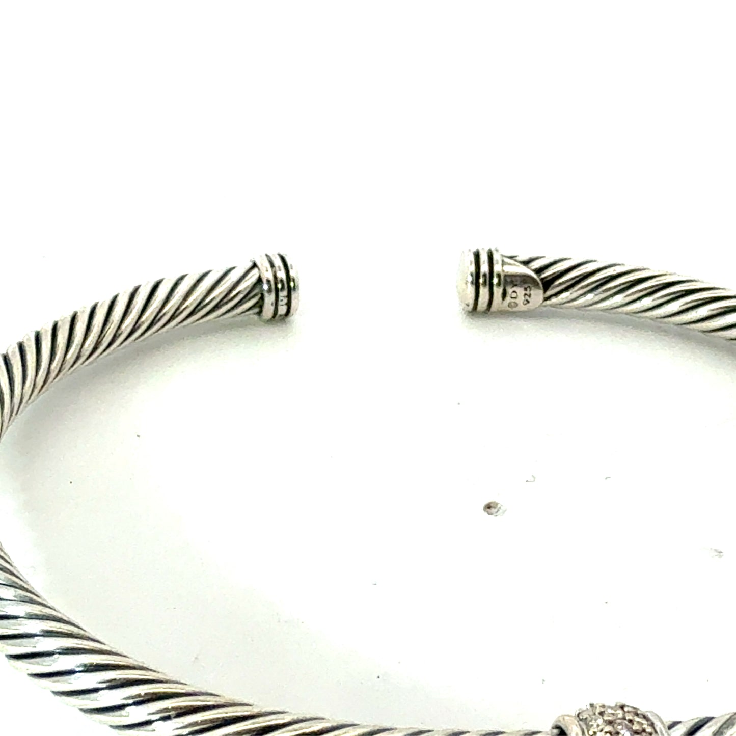 David Yurman Diamond Cuff Bracelet Size L Silver 4 mm Estate DY781