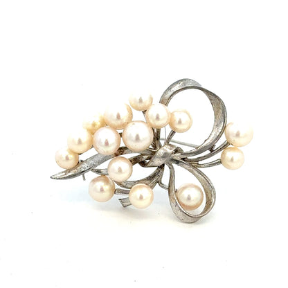 Mikimoto Akoya Pearl Brooch 7.2 mm Sterling Silver Estate M454