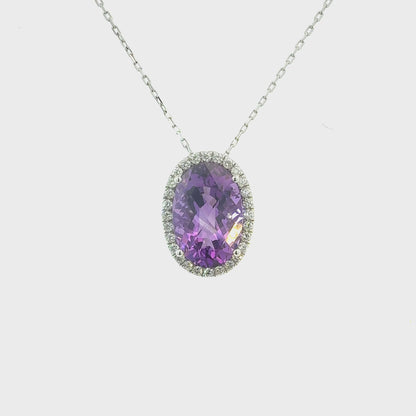 Natural Amethyst Diamond Halo Pendant 18" 14k Gold 10.11 TCW Certified $5,950 601539