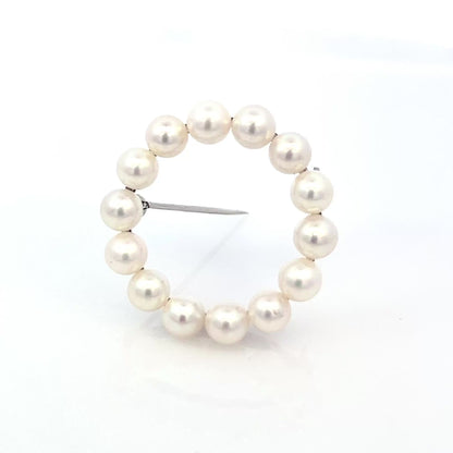 Mikimoto Estate Akoya Pearl Circle Wreath Brooch Pin Sterling Silver M426