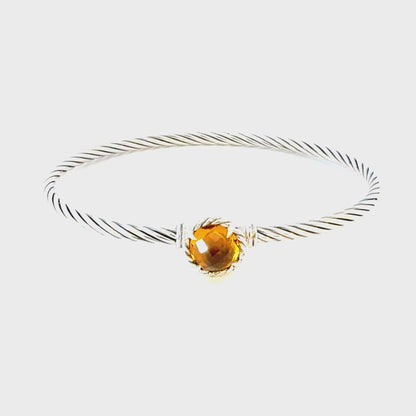 David Yurman Citrine Cuff Bracelet Size M 7.5" 3 mm Sterling Silver Estate DY641